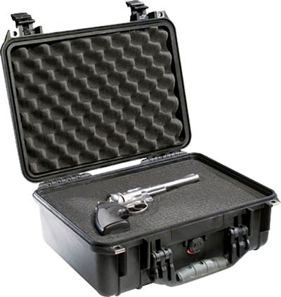 Pelican 1450 Protector Case made of Polypropylene with Black Finish, Foam Padding, OverMolded Handle, Stainless Steel Hardware  Double Throw Latches 14.66 Inch L x 10.24 Inch W x 6.12 Inch D Interior Dimensions | 019428010805